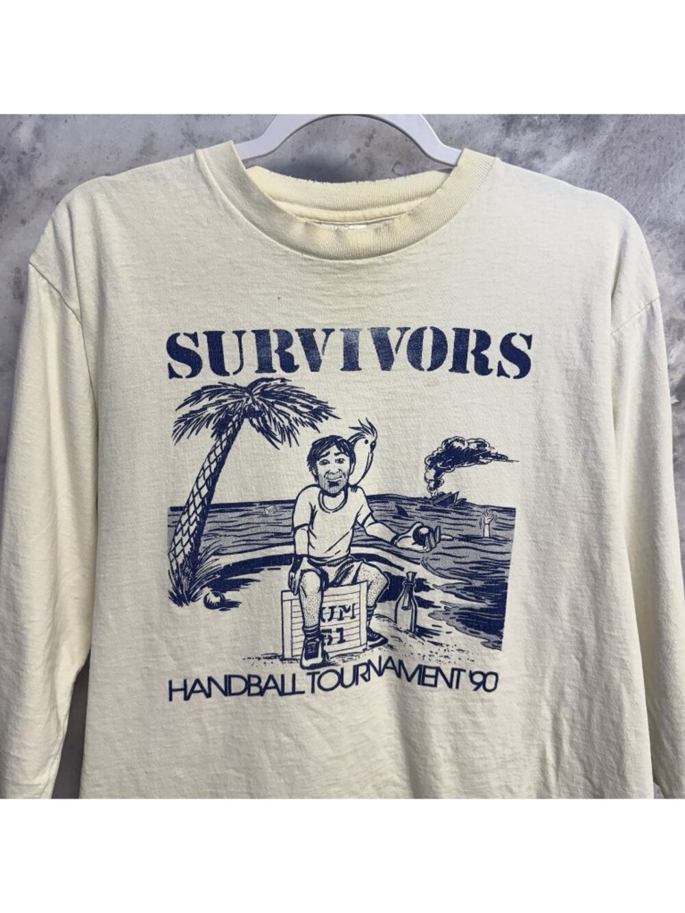 Vintage Survivors Handball Tournament 90s T Shirt Mens Large 3/4 Sleeve